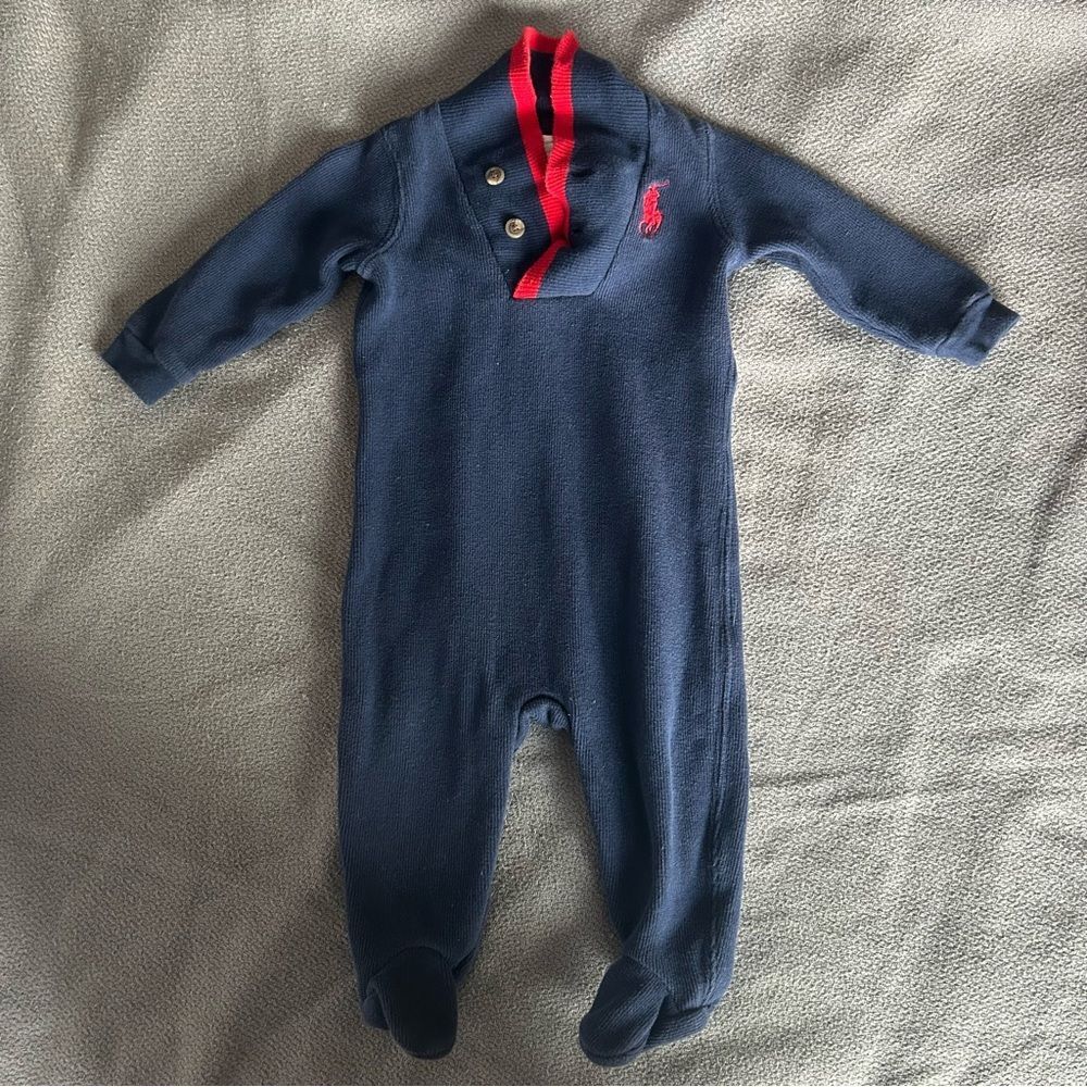 Ralph Lauren Knit One Piece Footie Navy Blue Size 6 Months